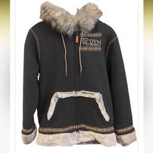Disney Frozen The Musical Gray Winter Hoodie Kristoff Size Small Sherpa Fake Fur